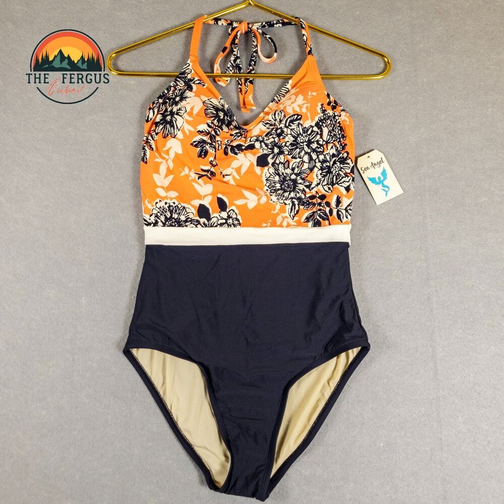 NWT Sea Angel One-Piece Swim Suit Multicolor Halter Neck Floral Women's Size S